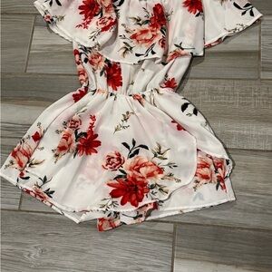 Floral women’s Romper - Red and White